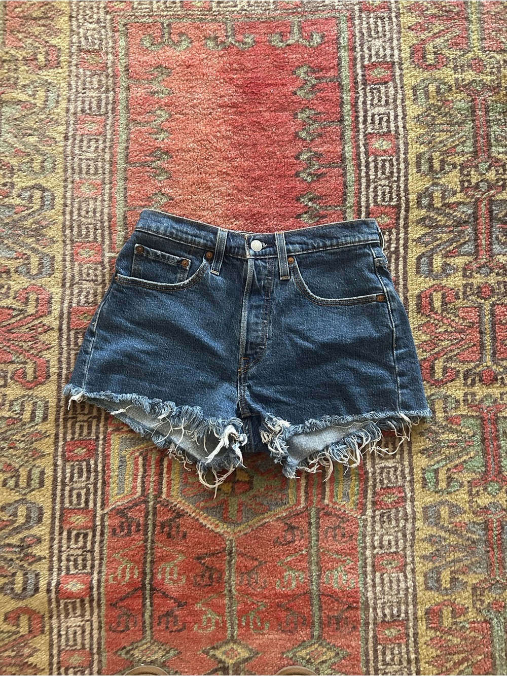 Levi's 501 Dark Blue High-Rise Frayed Denim Shorts